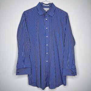 Paul Fredrick Men's‎ Blue Navy Striped Dress Shirt Non-Iron Two-Ply Cotton